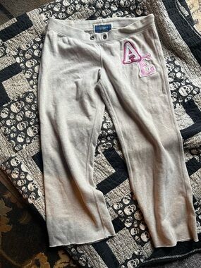 American Eagle Outfitters Light Gray Track Pants with Pink AE Patch